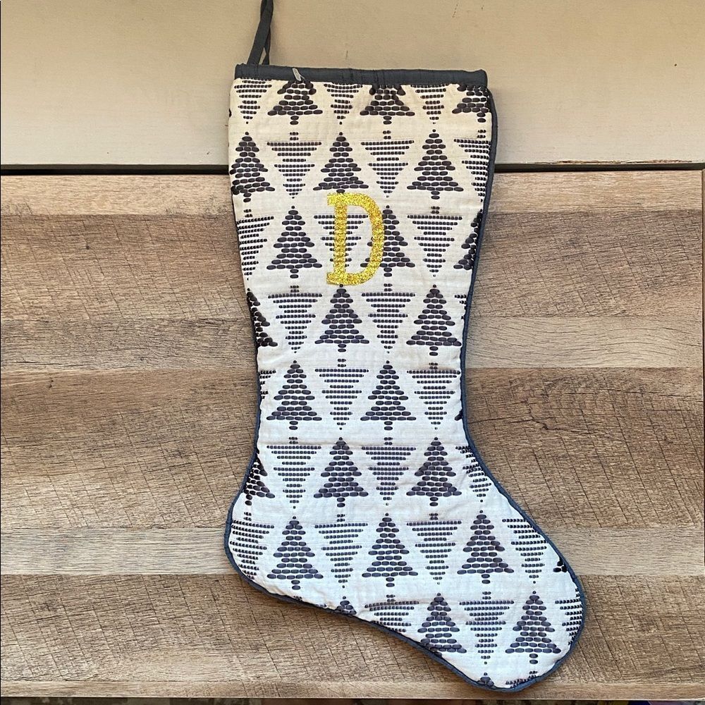 Quilted Monogrammed (D) Christmas Stocking with Trees